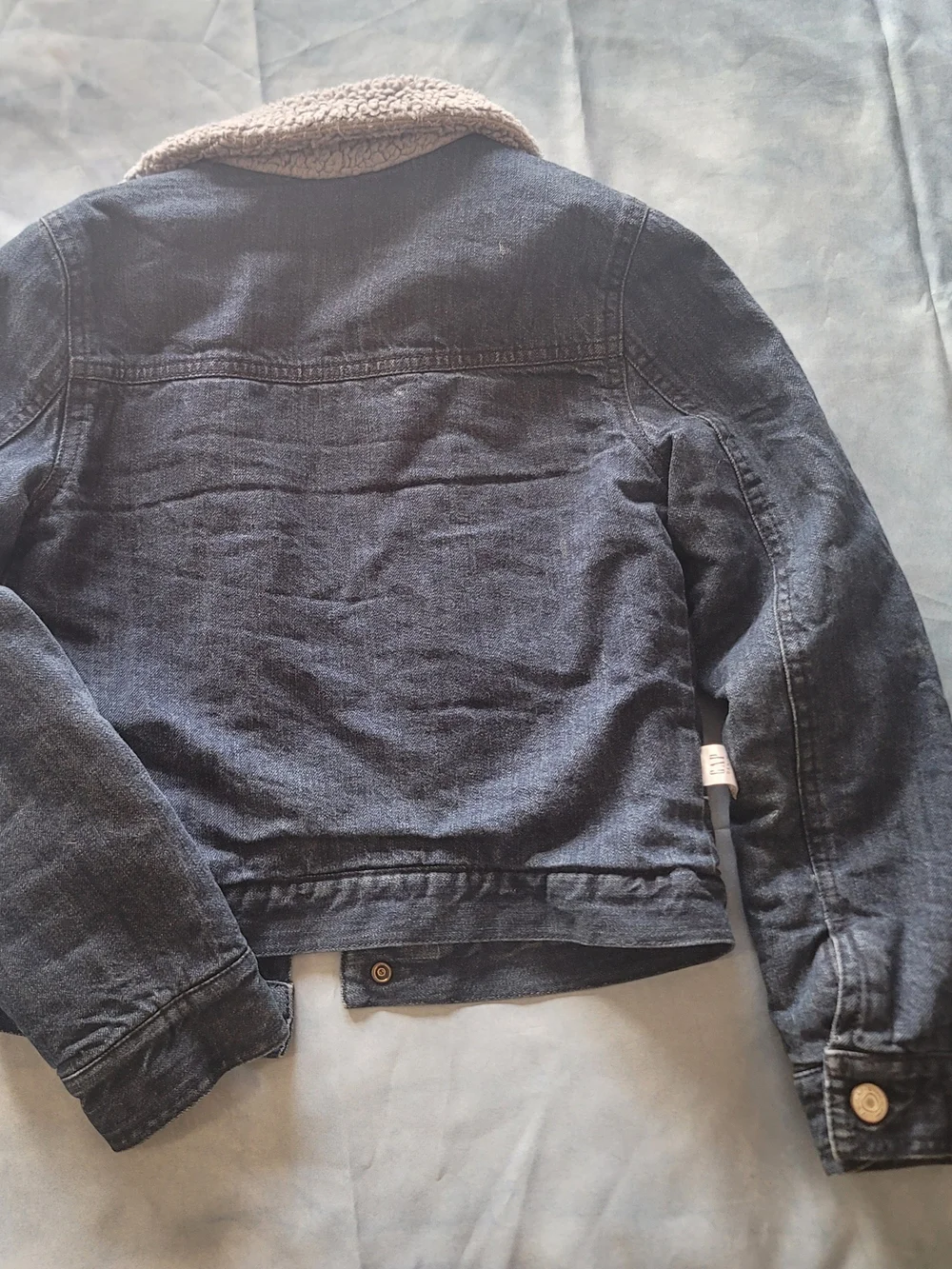 GAP Dark Blue Denim Jean Jacket with Gray Sherpa Lining